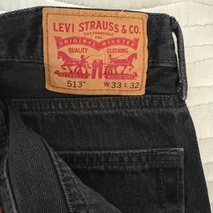 Men’s Levi Strauss Black Jeans 513 series straight leg, 33” waist 32” long